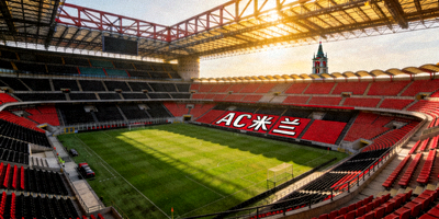 AC米兰圣西罗球场壮观全景，绿茵场与看台